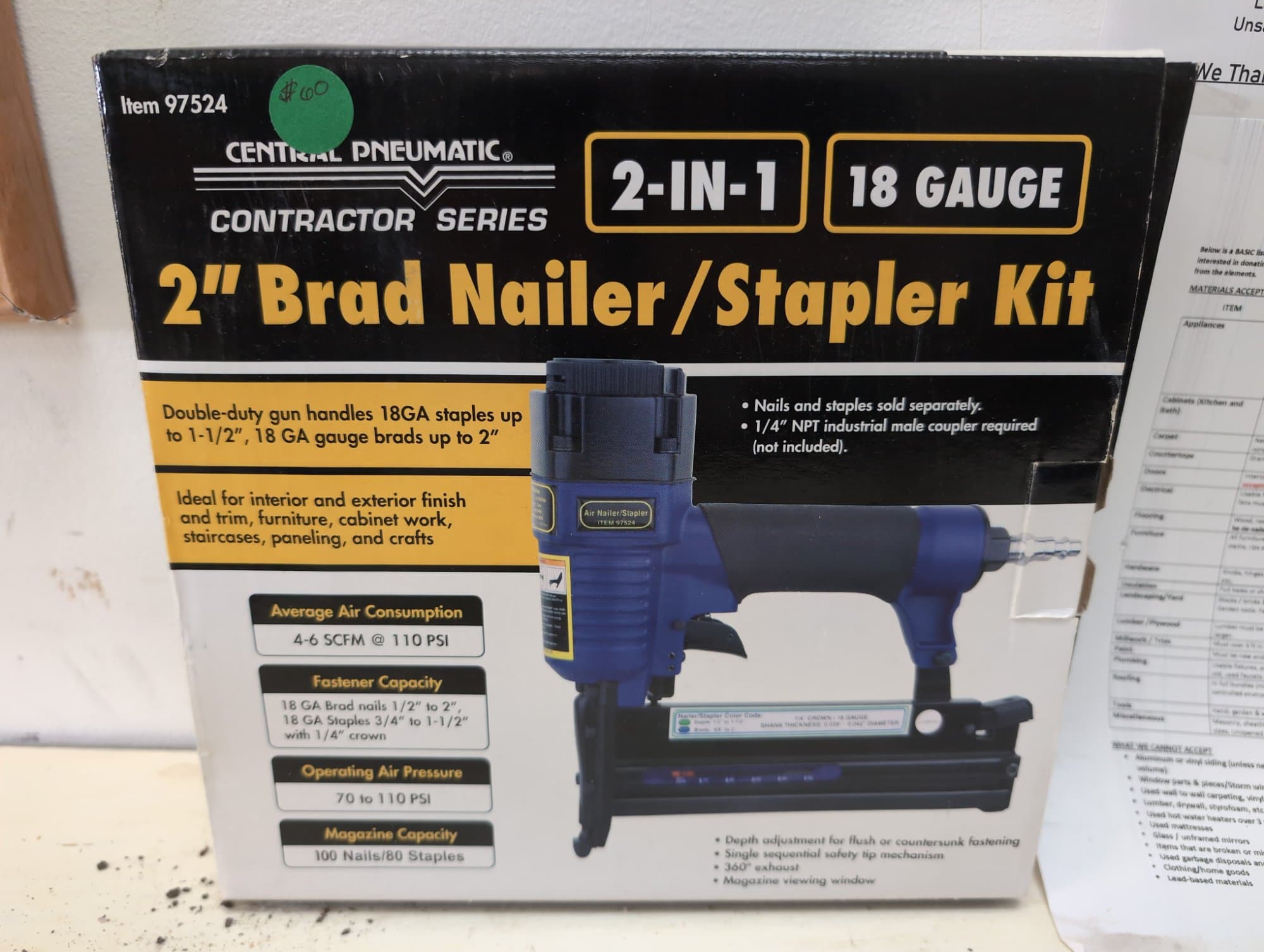 2" brad nailer/stapler kit